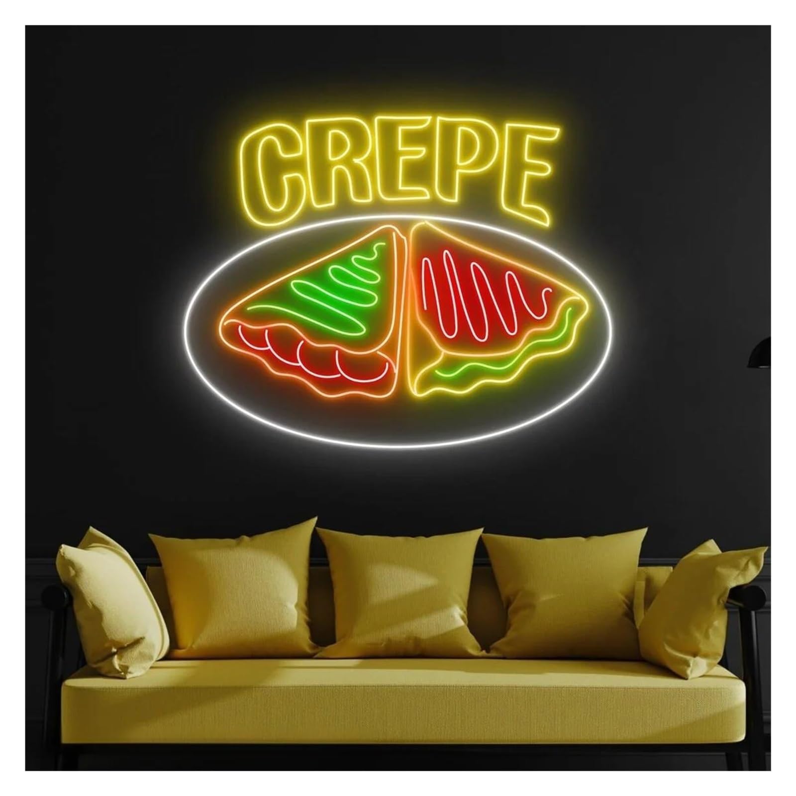 XENITE Luces Art Decoration Christmas Letrero De Neón Crepe, Decoración De Pared Para Pastelería, Crepería Francesa, Lámpara Decorativa De Comida Europea, Alimentación USB, 50x41cm