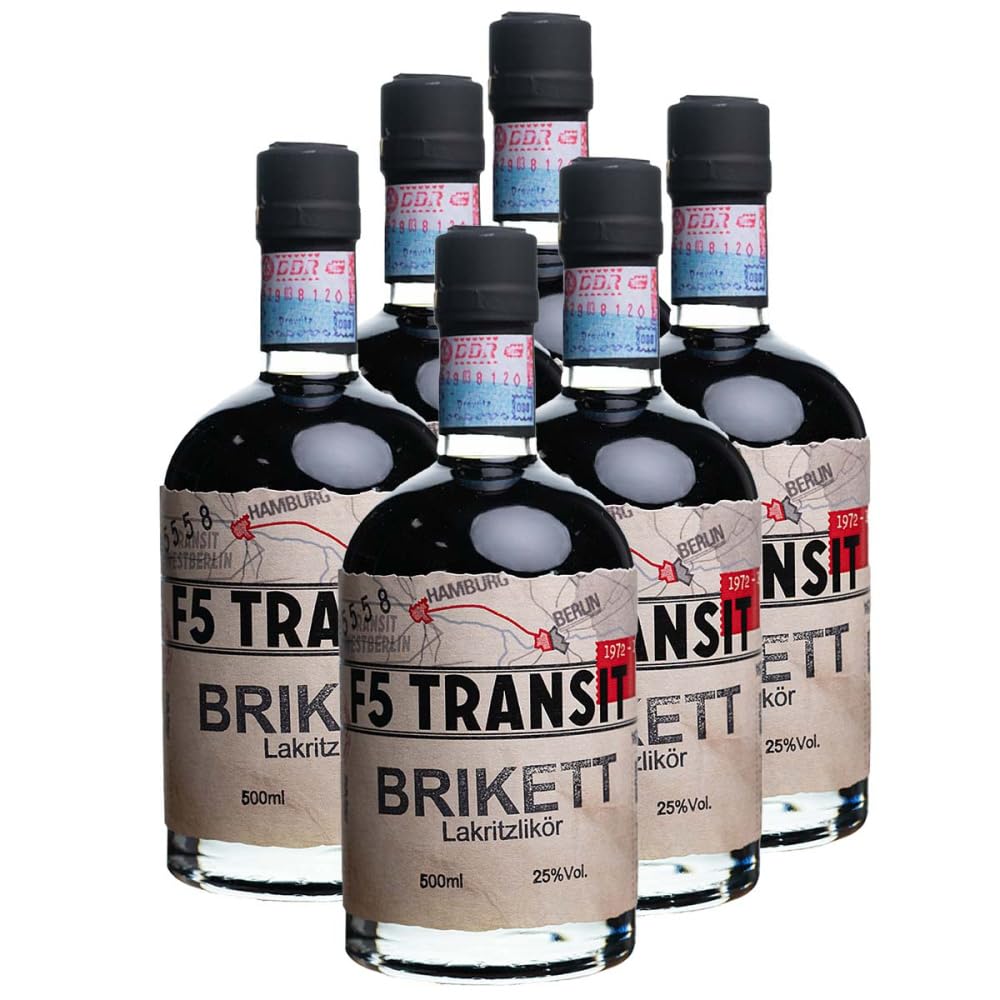 Brikett Lakritz Likör 6x0.5l (25% Vol) No. 5558 - RATION | Lakritzlikör | 6 Flaschen a 500ml | F5-Transit | Schwechower Brennerei (1229)