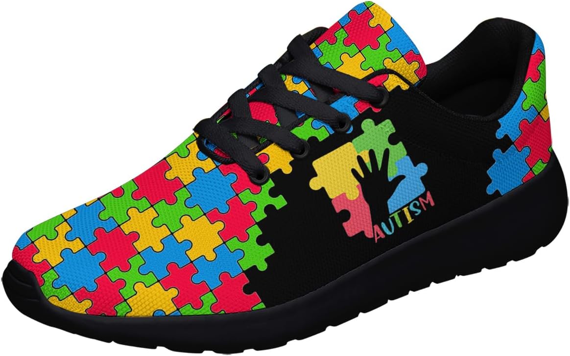 Womens Mens Autism Shoes Lightweight Breathable Running Sneaker Classic Autism Awareness Puzzle Print Shoes