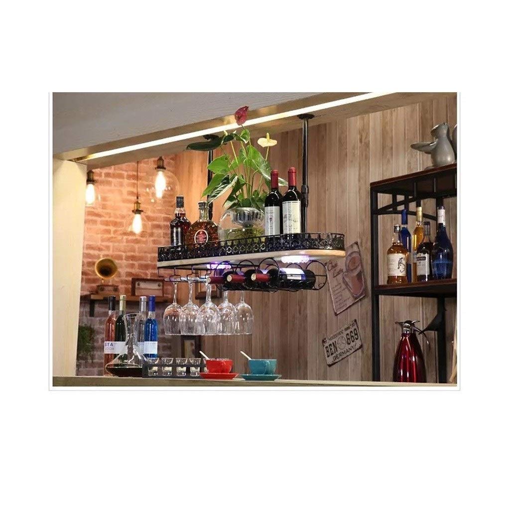 Casier à vin suspendu en bois massif noir 100cm pour un bar américain élégant