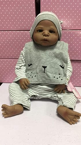 Miniatura 7 de Anano Reborn Baby Dolls - Muñeca afroamericana negra de silicona para niños de 3 meses, muñeca Reborn con ropa, juguetes de vinilo suave, a partir