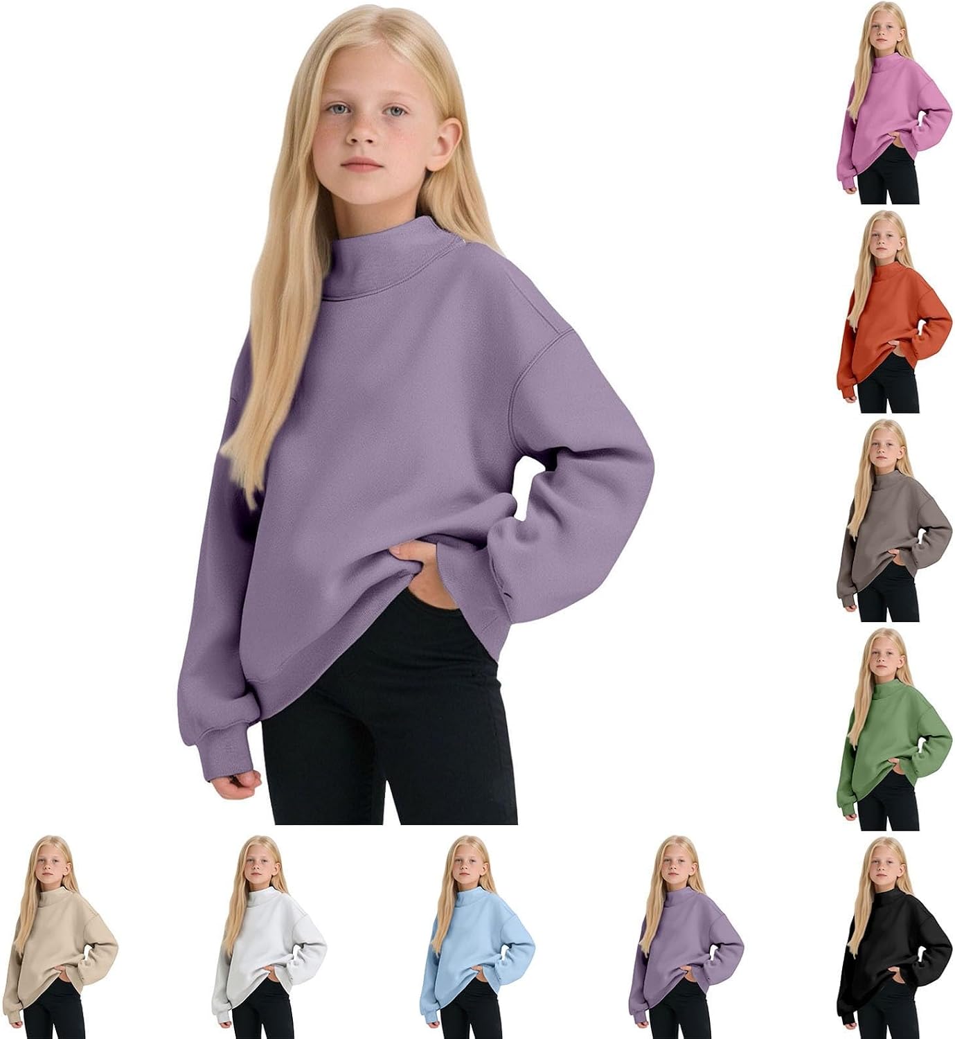 Girls Oversized Sweatshirt Crewneck Pullover Sweater Kids Cute Hoodies Fleece Jacket Long Sleeved Hooded Sweatshirt