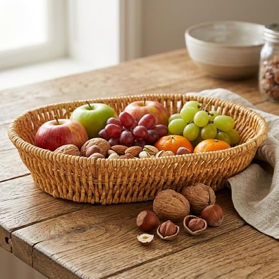 Deconox El Yapımı Doğal Hasır Sepet - Oval Ekmeklik ve Çok Amaçlı Düzenleyici (25,50x18x6 cm)