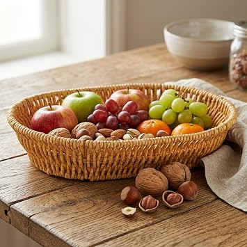 Deconox El Yapımı Doğal Hasır Sepet - Oval Ekmeklik ve Çok Amaçlı Düzenleyici (25,50x18x6 cm)