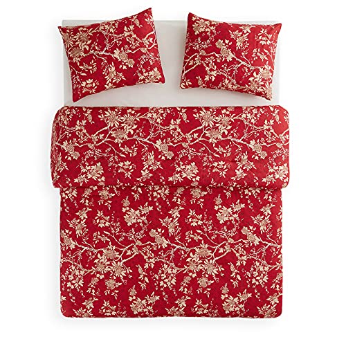 Super Deal Product Wake In Cloud - Red Floral Comforter Set, Vintage Flowers Pattern Printed, Soft Microfiber Bedding (3pcs, Queen Size)