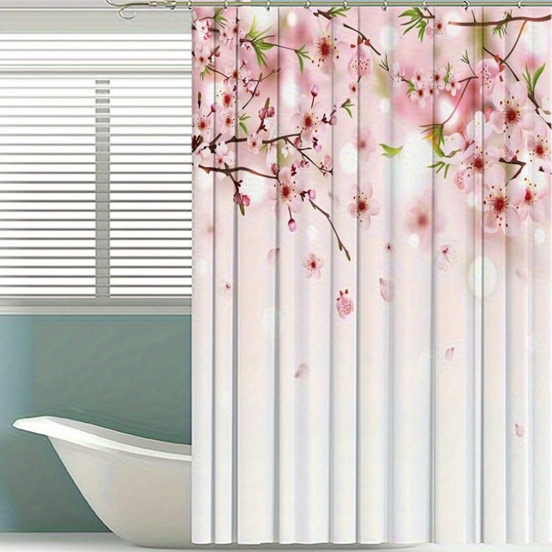 Rideau de douche fleurs de pêcher pour une décoration de salle de bain zen