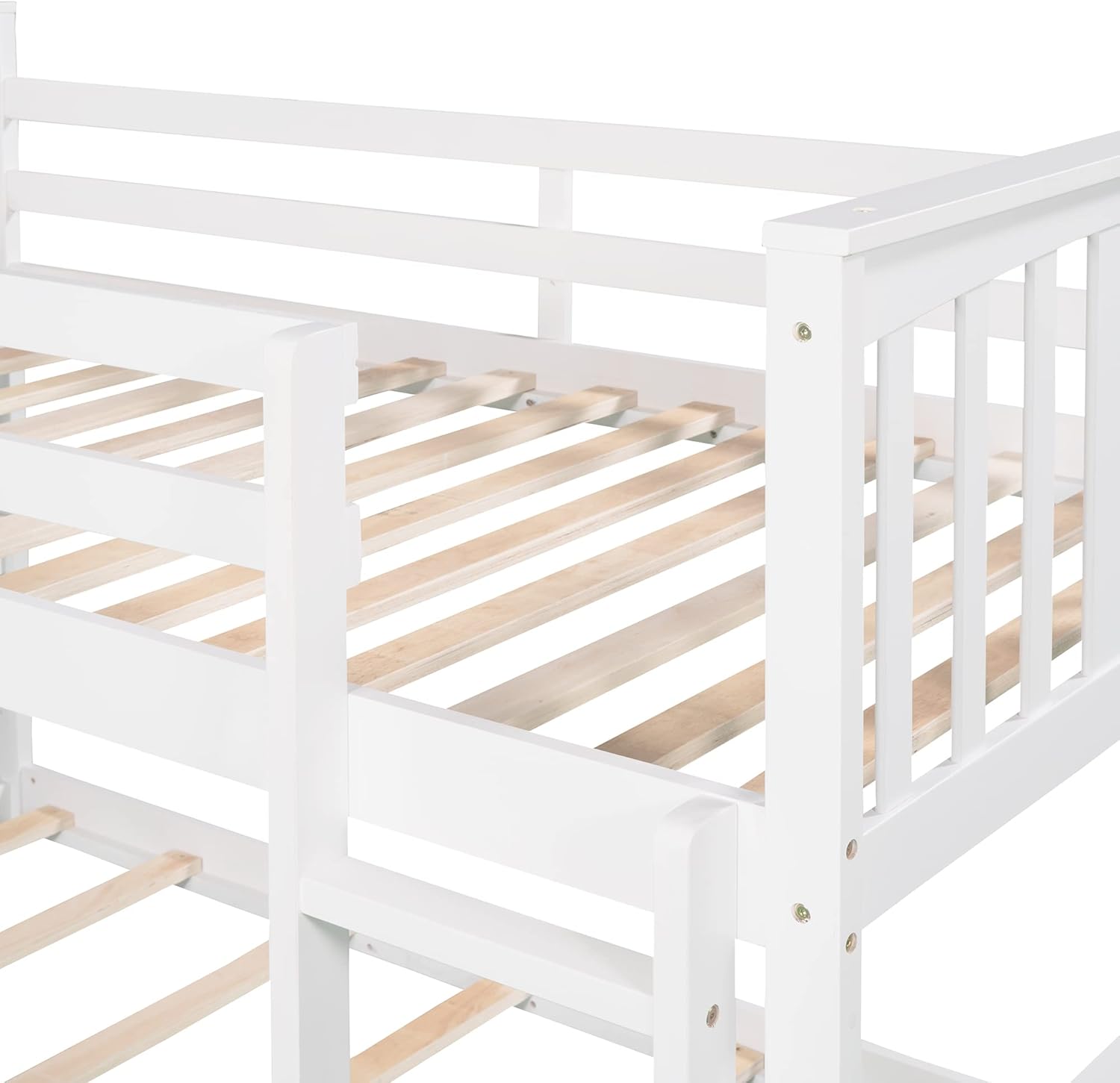 Harper & Bright Designs Low Bunk Bed with Slide, Solid Wood Twin Over Twin Floor Bunk Beds with Ladder and Guard Rail for Kids, Toddlers (New, White)