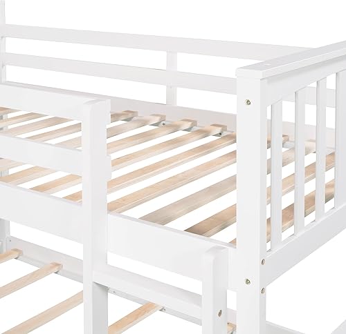 Miniatura 7 de Litera baja individual sobre individual, litera individual sobre individual con tobogán y escalera, literas para niños con barandilla de longitud