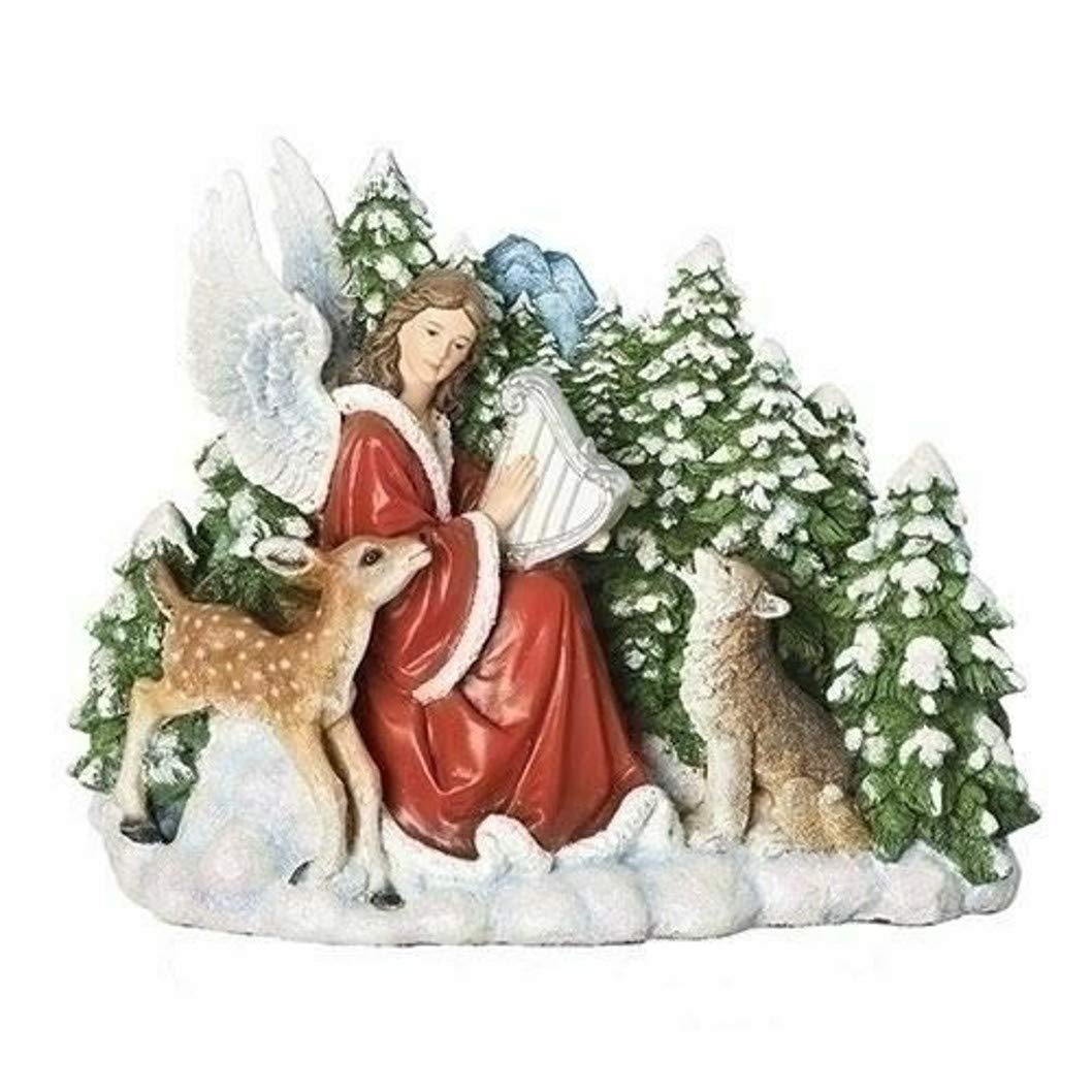 Ange jouant de la harpe et cerf icône de sérénité pour votre foyer 24 cm
