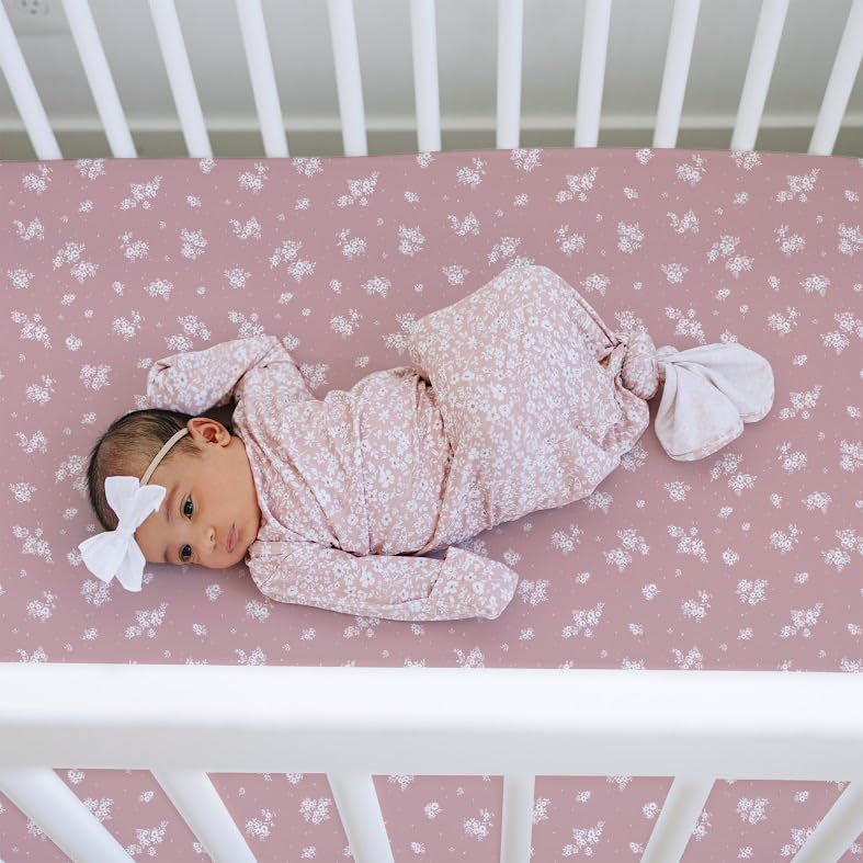 Crib Sheets Neutral - Fitted Baby Crib Sheets Bed for Girl Boy - 2 Pack Standard & Toddler Mattress (Antique Rose) - Buttery Soft Organic Cotton Blend - Image 6