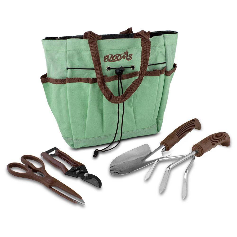 Blooms 5-Piece Gardening Tool Set (Teal Canvas Bag)