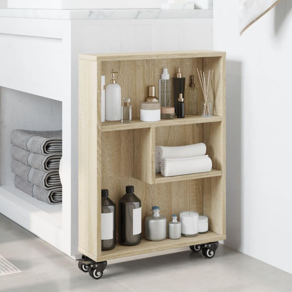 vidaXL Chariot de Rangement étroit Chêne Sonoma 48 x 13 x 68 cm Bois d'ingénierie