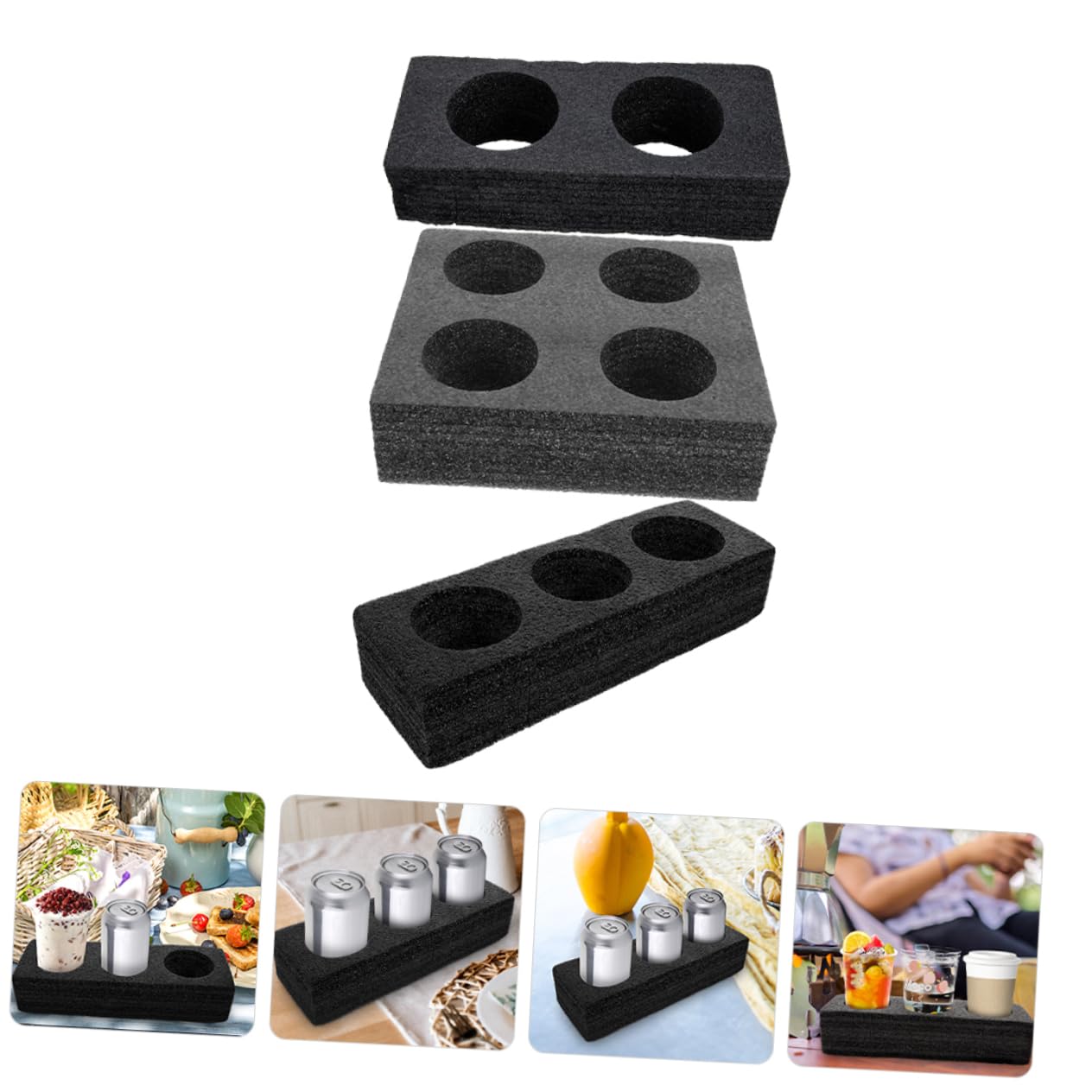 Ciieeo 2 Juegos Posavasos Para Bebidas Vaso Con Tapa Y Porta Tazas De Café Con Ganchos Móviles. Expansor De Portavasos De Coche Dispensador Algodón Perlado Black Reutilizable 3 Piezas * 2