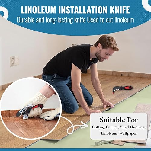 Miniatura 3 de ZY325 Tools Cuchillo de linóleo para pisos con hoja de acero al carbono endurecido SK-5 y mango de goma suave no pegajosa para cortar alfombras,