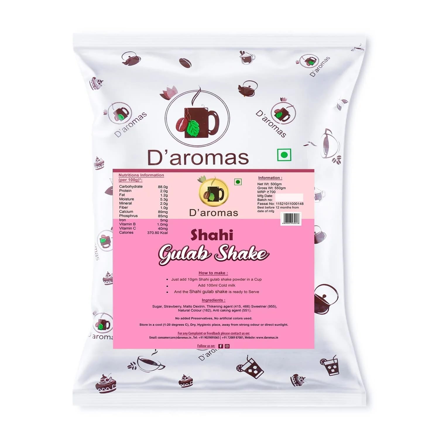 D'aromas Shahi Gulab Shake Premix Powder 3.5kg, 100% Vegetarian Instant Delicious Milkshake, Ready Mix Powder Ideal For Home, Parties,Wedding, Cafe, Restaurant (Each 500gm) (Pack Of 7)-image-5