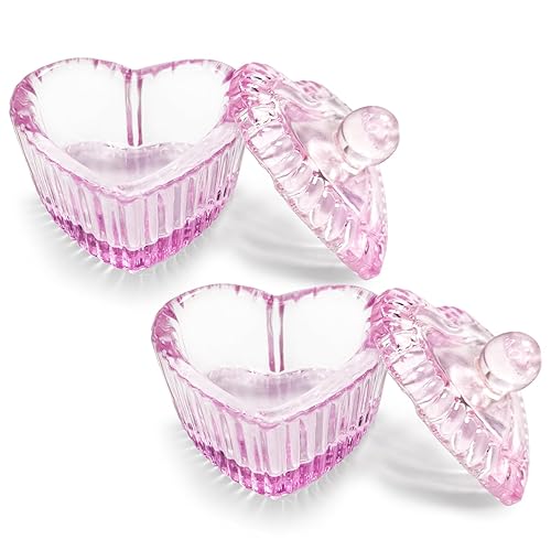 Crystal Sweet Heart Shape Acrílico Liquid Powder Glass Dappen Dish Vaso de vidrio con tapa Tazón de tapa para arte de uñas acrílicas, kit