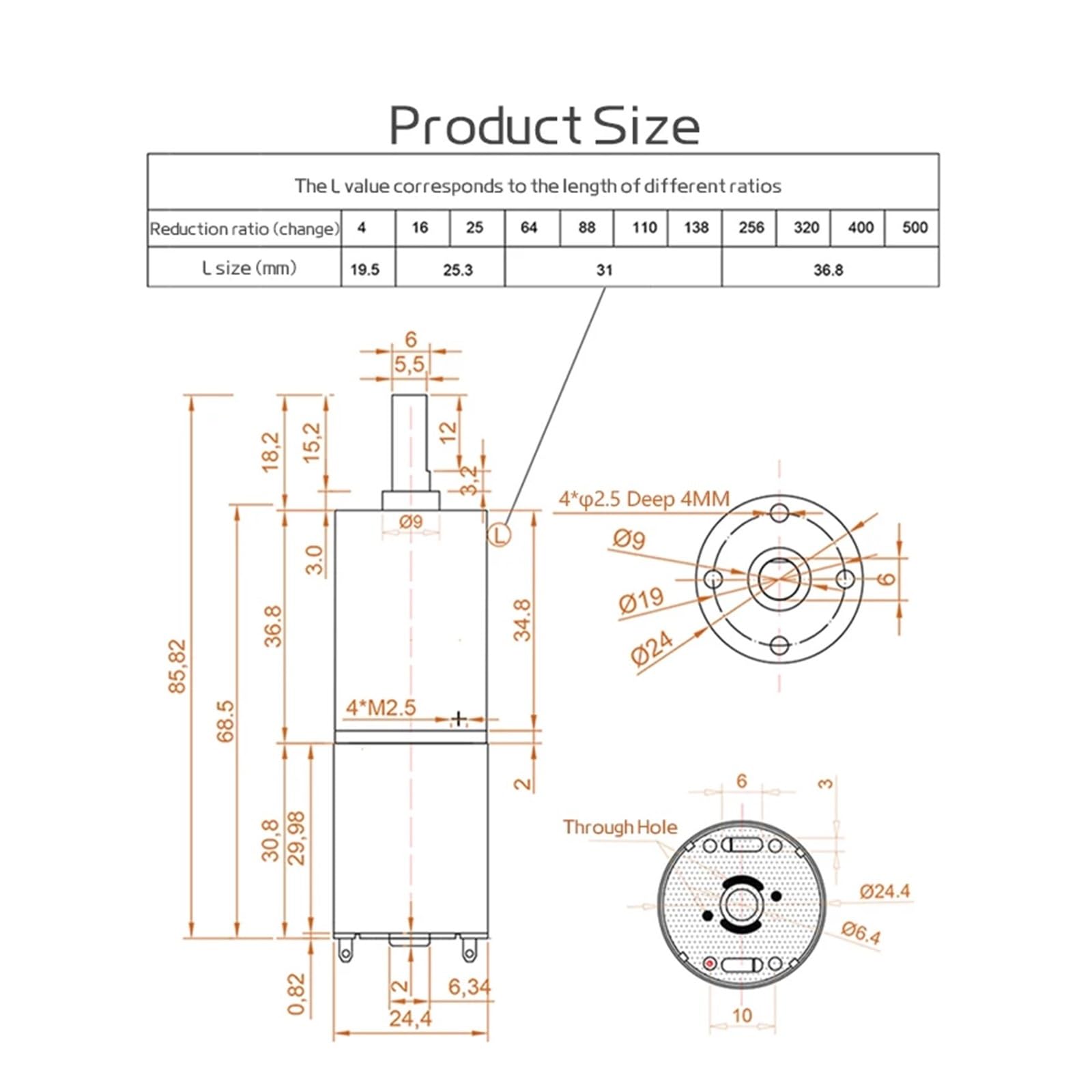 GA24Y-370 miniature planetary gear reduction motor 6V12v24V speed regulating forward and reverse 17RPM-2125RPM small reduction motor(77RPM_24V BRACKET MOTOR)