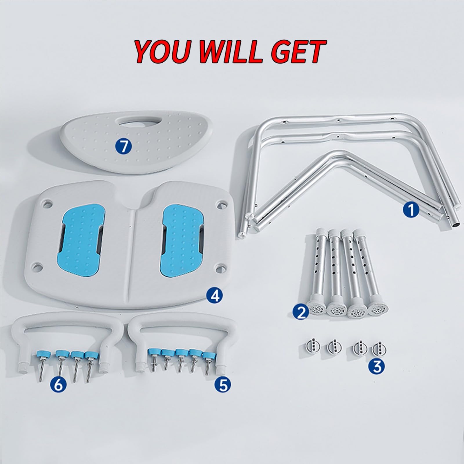 Silla para Ducha Antideslizante, Silla De Ducha para Minusválidos, Taburete De Ducha De Aluminio Regulable En Altura con Respaldo Y Reposabrazos, Asiento De Ducha para Ancianos, 150 Kg