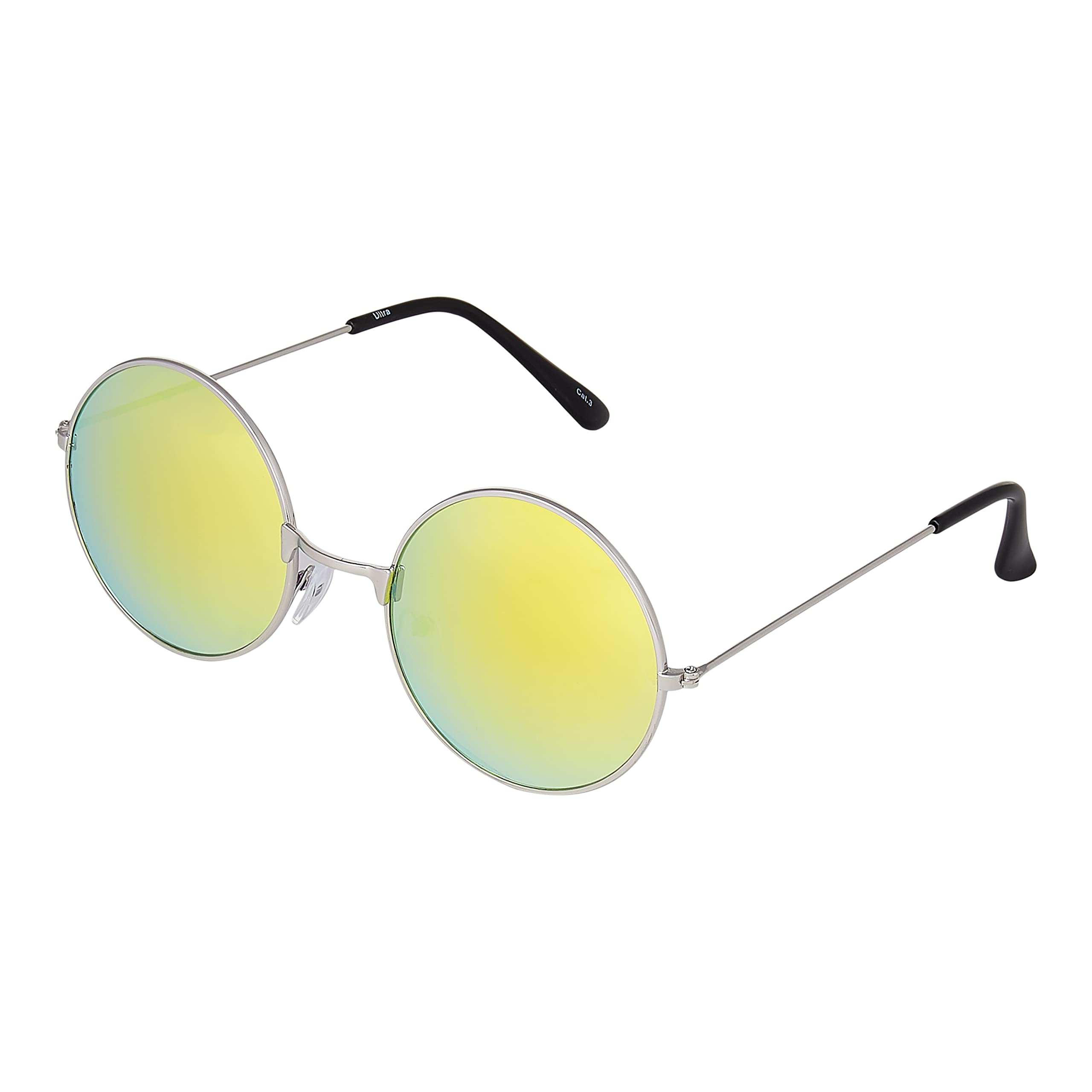 Ultrabyeasypeasystore Men's Gold Ultra Round Sunglasses Silver Metal Frame & Lenses Large Retro Uv400