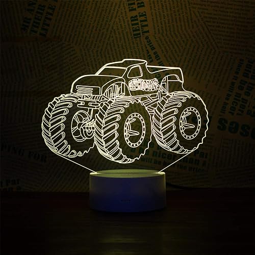 Miniatura 8 de Lámpara de ilusión LED 3D Monster Truck para niños, lámpara de noche para dormitorio, decoración de habitación de niños, luces nocturnas para niños,