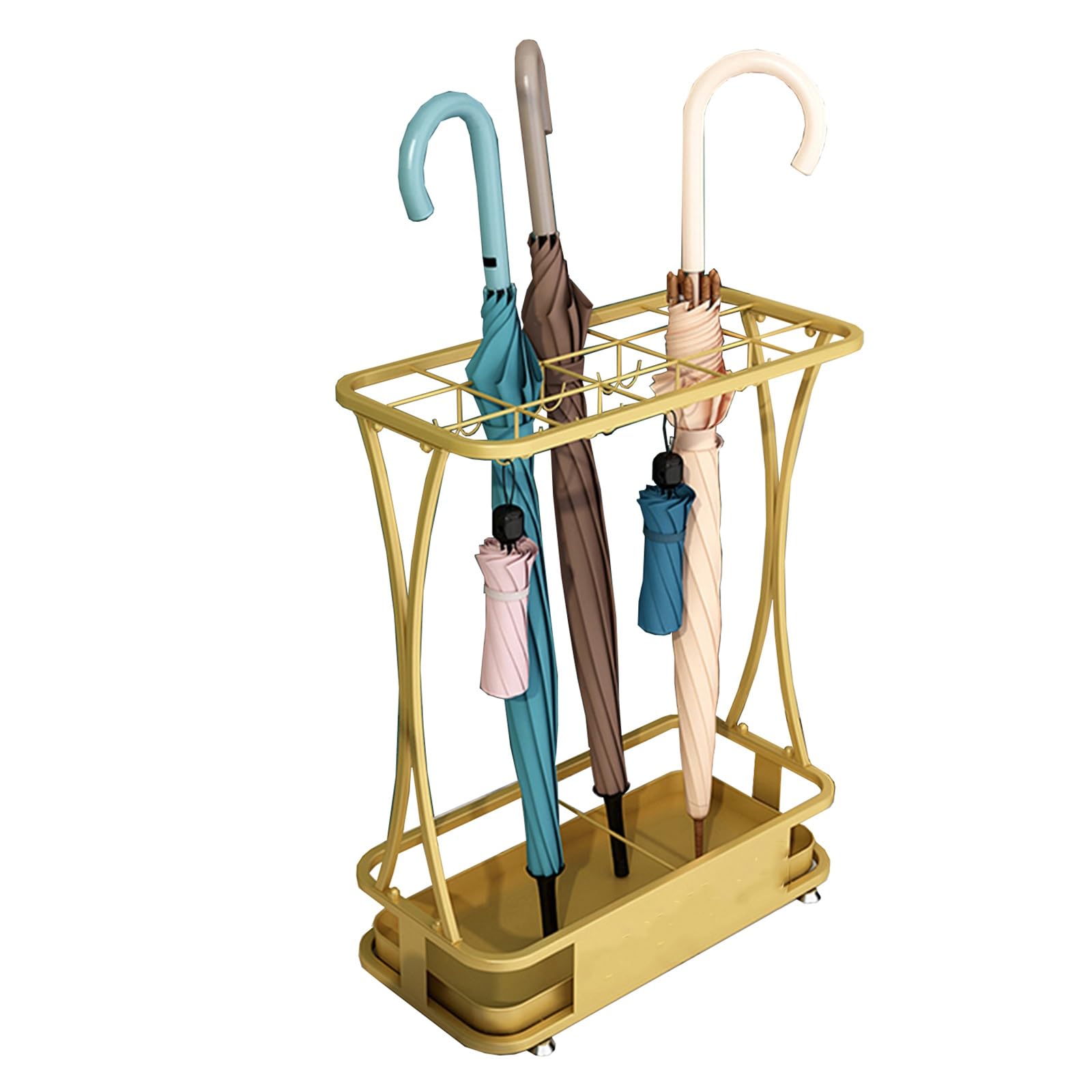 WQPMNYG Metal Umbrella Stand with Drip Tray & Hooks - Stylishfor Golf Clubs Umbrellas & Canes Perfect for Home Office Entryway & Patio
