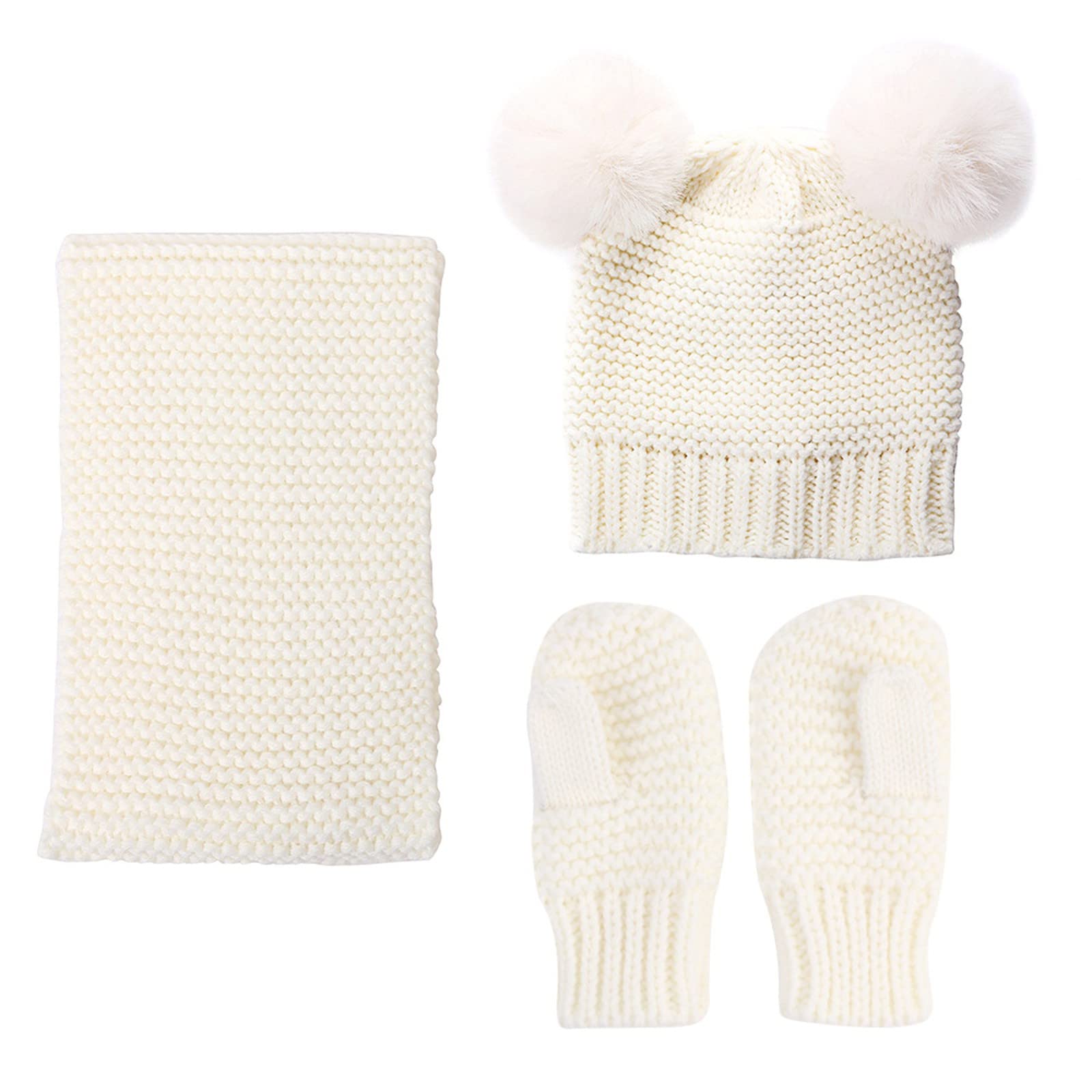 Sciarpa con Berretto Caldo Invernale Set Di Filato Cappello Di Lana Caldo Invernale Monocromatico Tre Cappelli per Bambini Guanti Cappello per Ragazza Cravatte/White/One Size