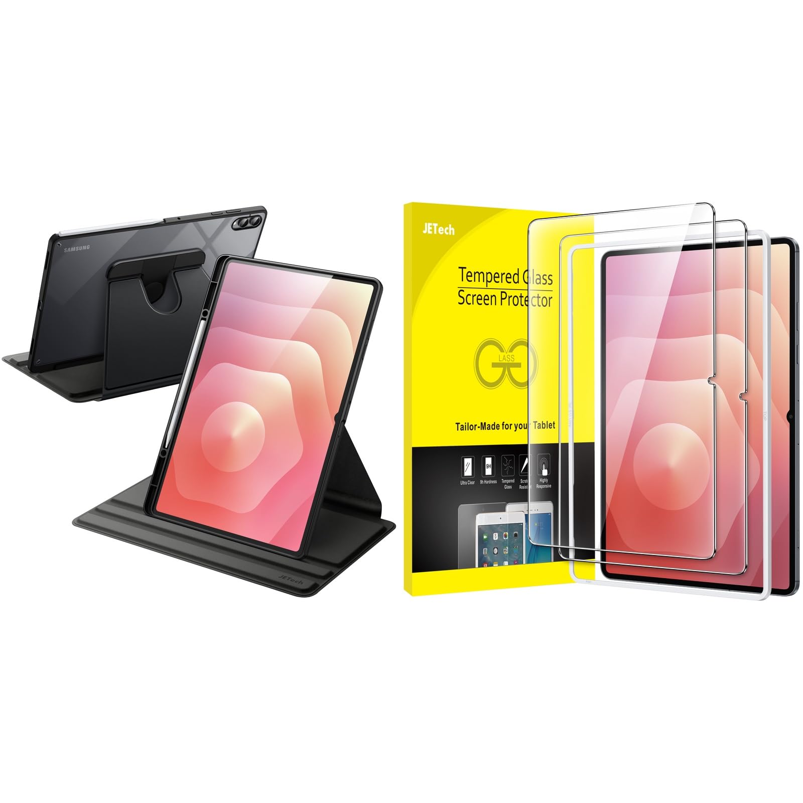 JETech für Samsung Galaxy Tab S11 Ultra Schutzfolie mit Einfachem Installationsrahmen und Rotierende Hülle Bündel