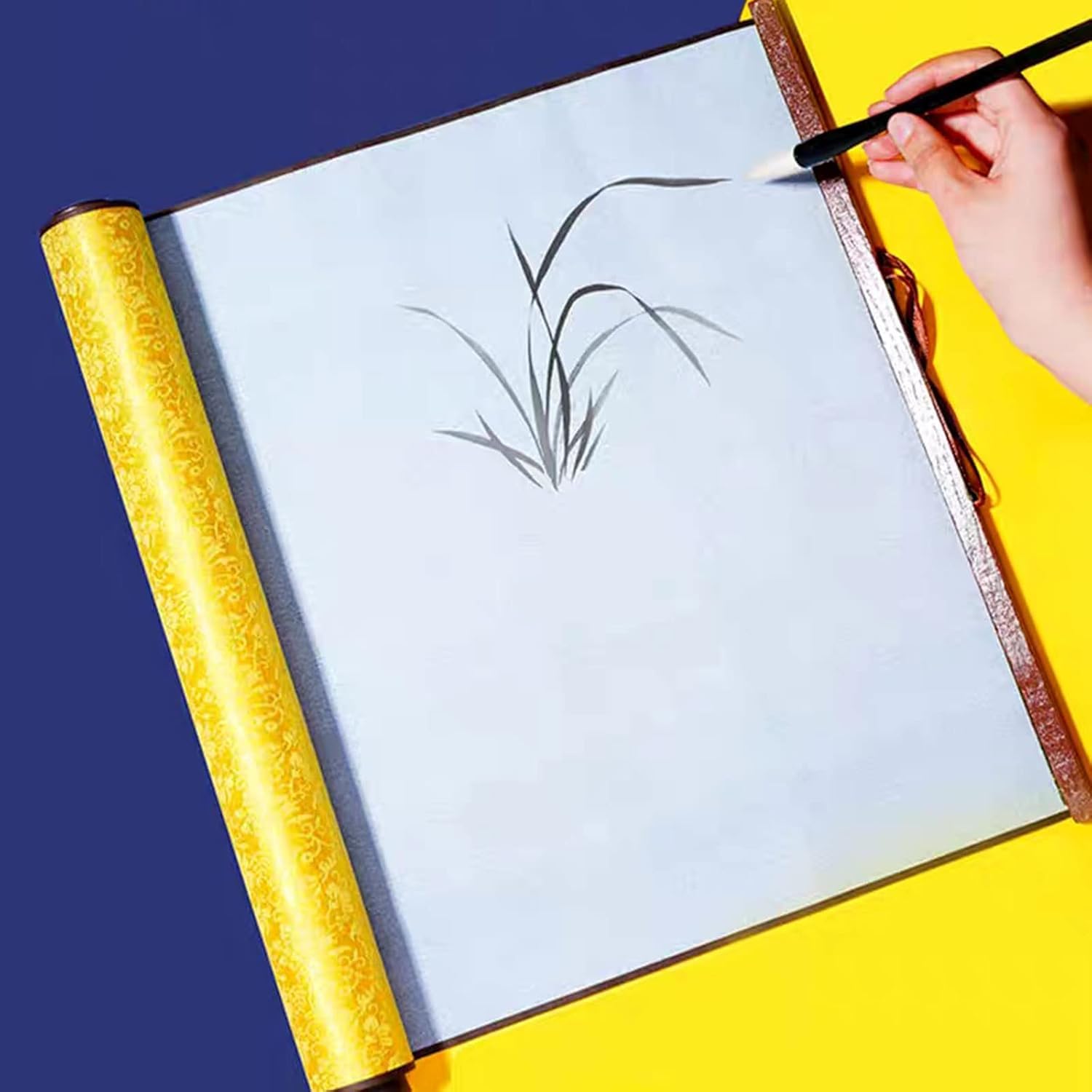 Pañuelo de escritura de agua, reutilizable caligrafía china, paño de escritura de caracteres de agua, sin tinta, papel de caligrafía papelería para estudiantes principiantes (amarillo)