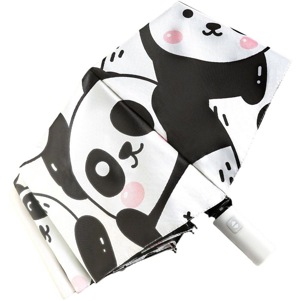 Luxylei Auto Open Compact Travel Umbrella, Cute Panda Windproof Travel Umbrellas For Rain, Portable Automatic Folding Rain Umbrella, Waterproof Canopy