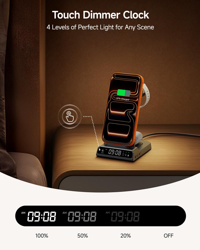 3 in 1 Kabellose Ladestation für Garmin Uhr Vivoactive/Venu/Forerunner/Instinct/Fenix/Epix 2, Ladegerät Ständer für Samsung S25/S24, für iPhone Air/17/16, für AirPods, für Galaxy Buds3 (Ohne Adapter)