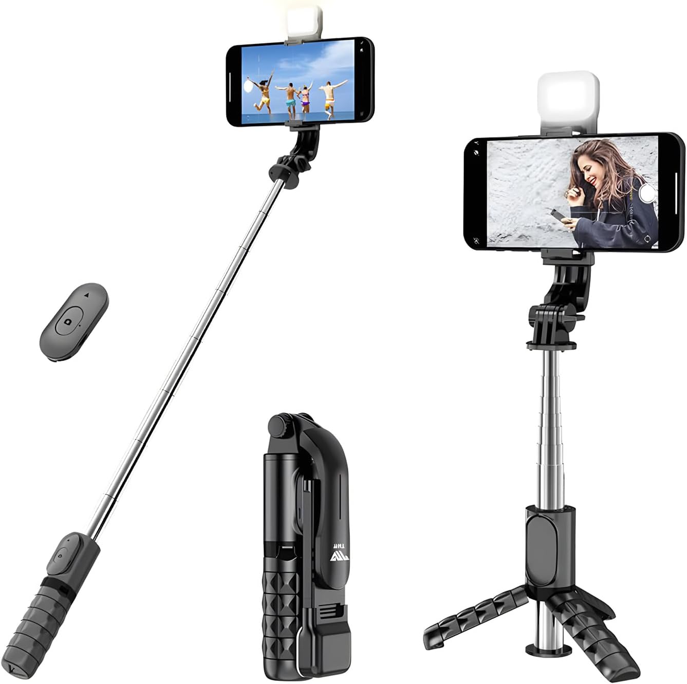 TNW Selfie Stick Tripod with Fill Light, 30"/76cm Portable Extendable Tripod Stand with Wireless Remote, Mini Lightweight Phone Holder for Vlogging, Live Streaming, Video and Photo