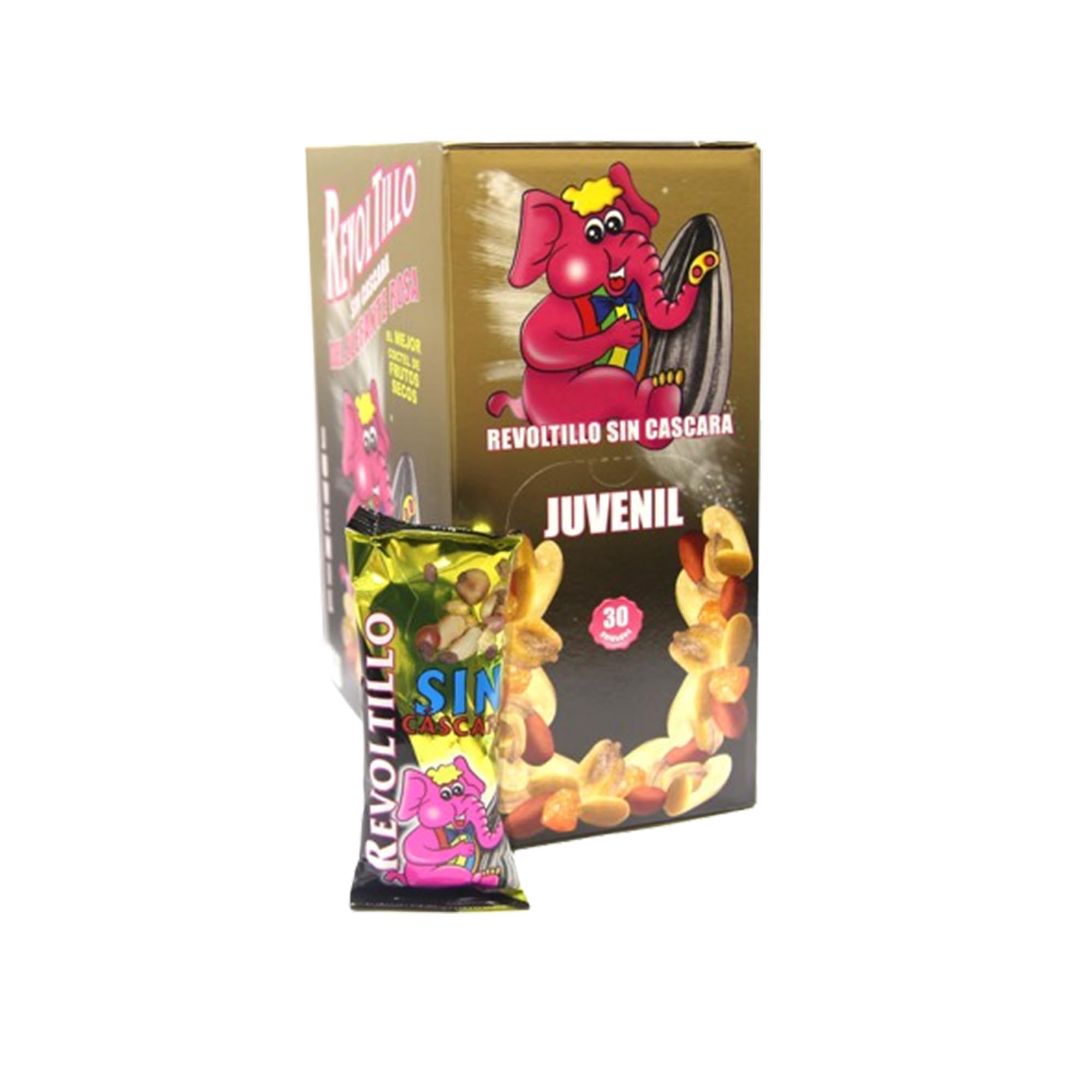 Pipas El Elefante Rosa - Pipas de Girasol Tostadas - Pack 30 Unidades + 5 Revoltillo de Frutos Secos de REGALO de 40 Grs por Bolsa - Formato Exclusivo - Cada Bolsa contiene Almendras de Regalo