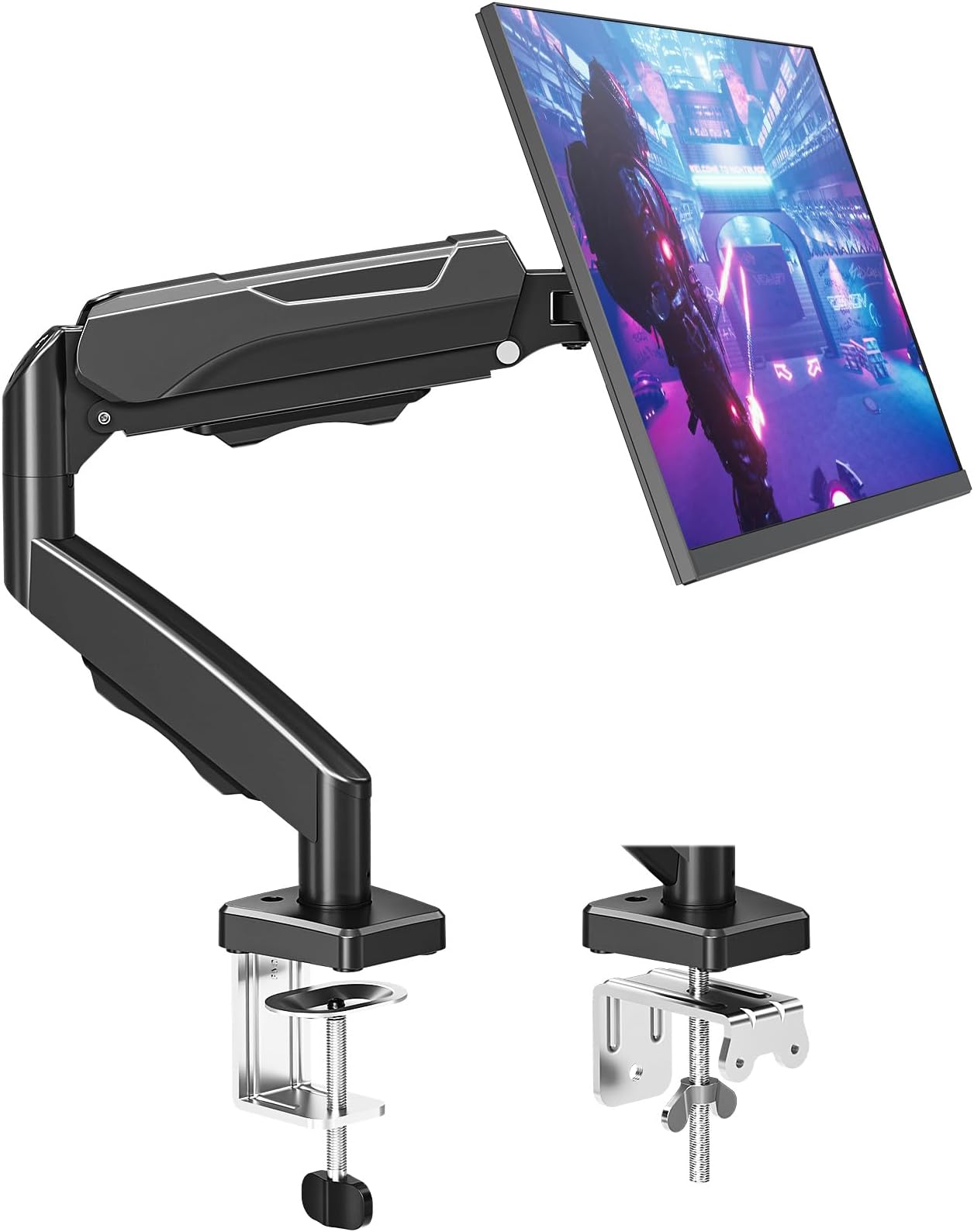 MOUNTUP Single Monitor Desk Mount Holds Screen up to 32 inch, Height Adjustable Monitor Arm, Full Motion Computer Monitors Stand with Clamp/Grommet Base, VESA Mounts Fit 4.4-19.8lbs Computer, Black