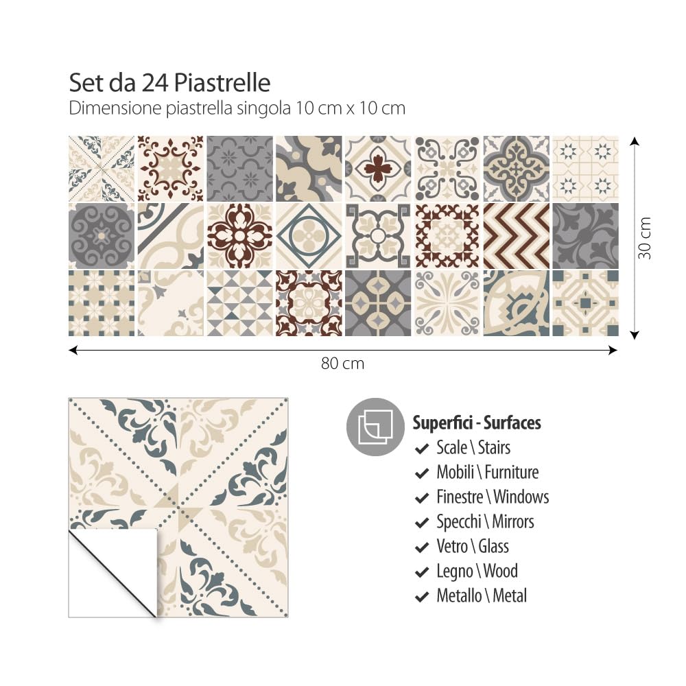 Adesivi Piastrelle PVC Per Bagno E Cucina - 24 Pezzi 10x10 Cm Stile Mosaico - Foto 10