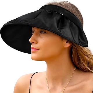 Sun Visor Wide Brim UV Protection Hats for Women Packable Roll-up Beach Cap Foldable Dual Purpose Headband for Women