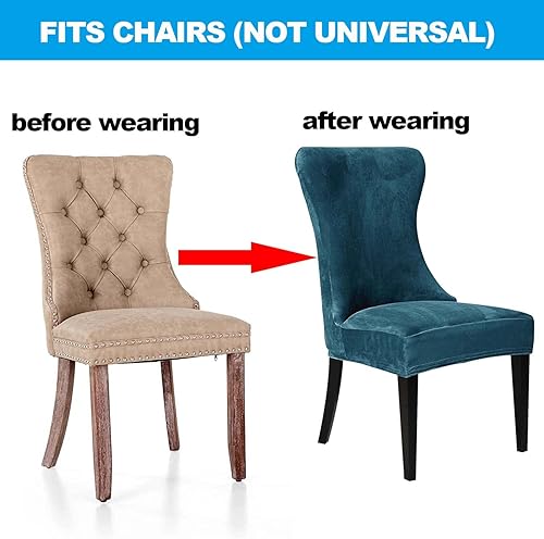 Vista 3 de Juego de 462 fundas elásticas de terciopelo para silla lateral con respaldo de alas con brazos pequeños, juego de 462 fundas protectoras para sillas