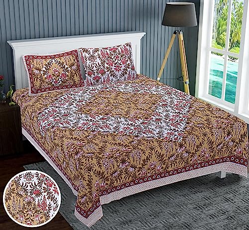 Image of Braise Premium 100% Pure Cotton | Double Bedsheet | King Size 100 x 108 inch with 2 Pillow Covers - GLRY02 (Brown)