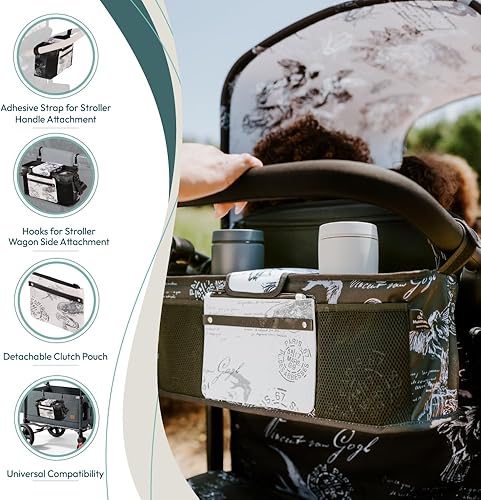 Miniatura 5 de Organizador universal para cochecito WONDERFOLD con portavasos con aislamiento, cierre de gancho y bucle, asa de sujeción, 2 bolsillos