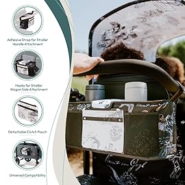 WONDERFOLD Universal Parent Console Stroller Organizer with 2 Insulated Cup Holders, Hook & Loop Handle Attachment, 2 Storage Pockets, Removable Shoulder Strap, Van Gogh Museum Sketches