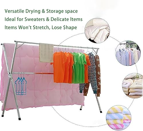 Miniatura 6 de Clothes Drying Rack, Foldable Laundry Drying Rack for Indoor Outdoor Use, Freestanding Adjustable Stainless Steel Garment Rack with Expandable
