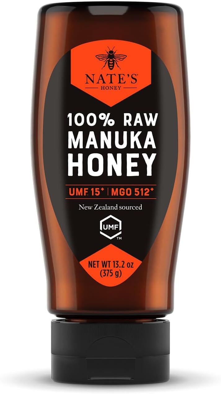 Nate's Raw Manuka Honey New Zealand MGO 512+ | UMF Certified 15+ | 13.2 oz Squeeze Bottle