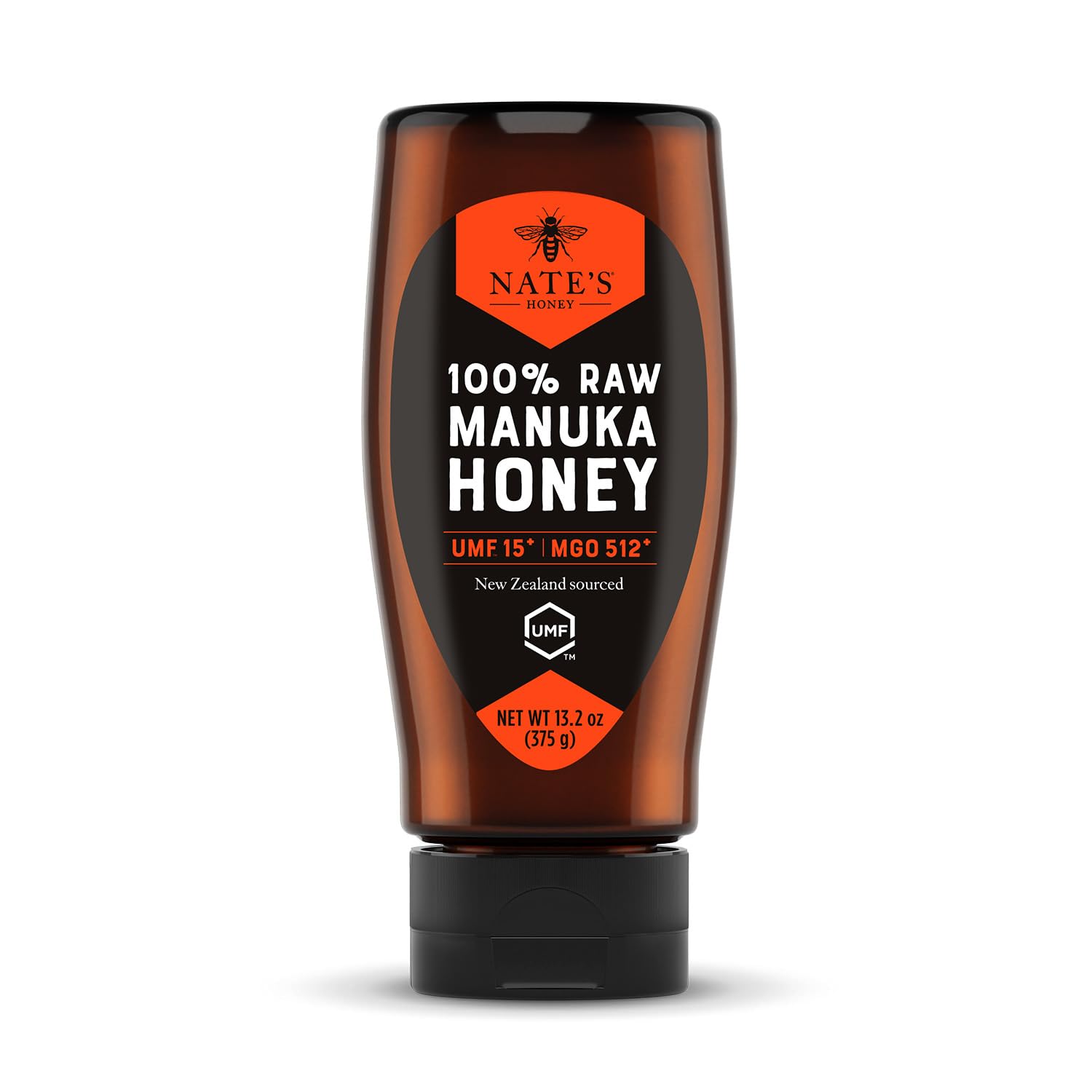 Nate's Raw Manuka Honey New Zealand MGO 512+ | UMF Certified 15+ | 13.2 oz Squeeze Bottle