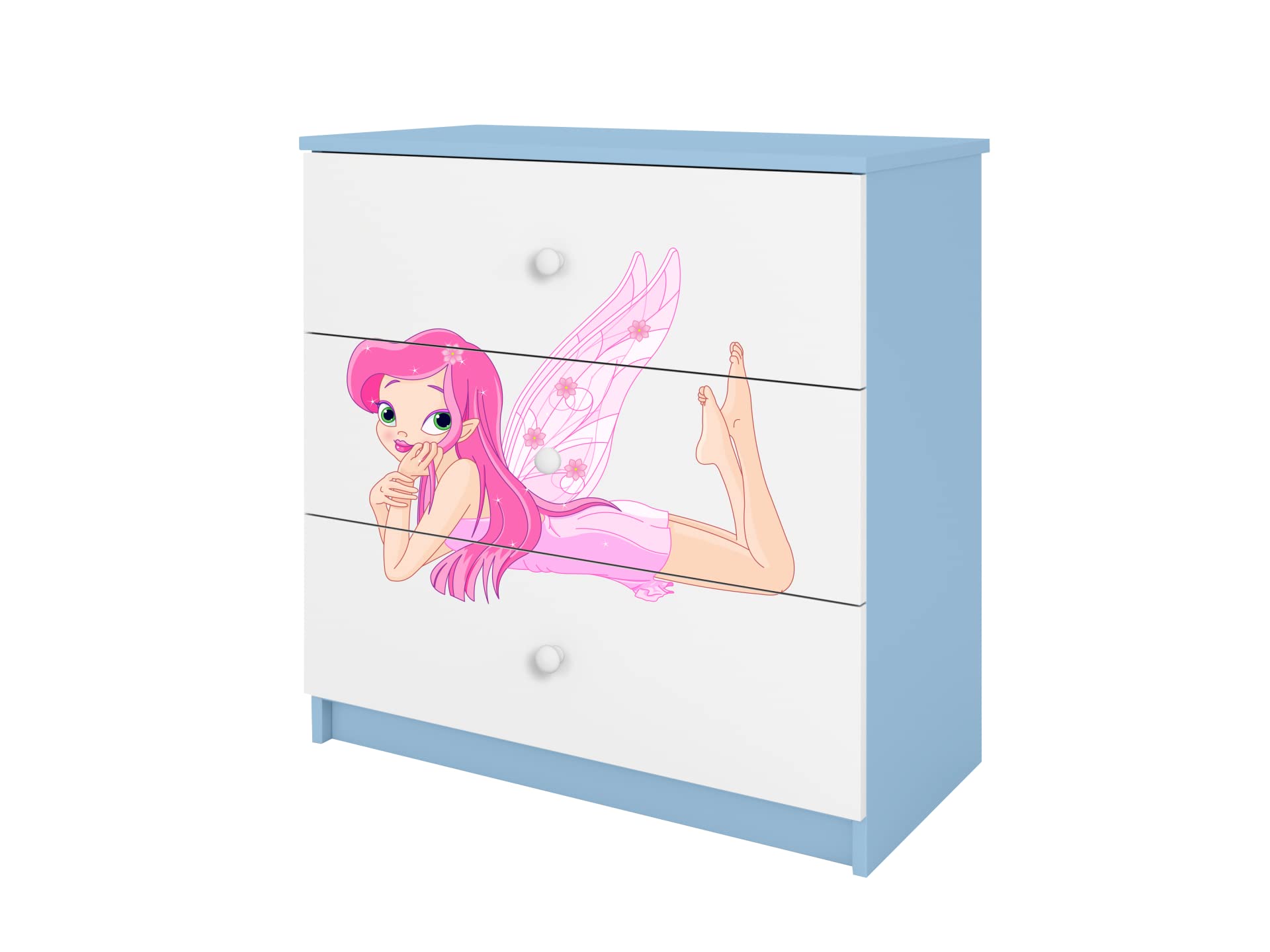 Générique Cassettiera BABYDREAM - Fata con le ali, in pannelli di particelle, 81 x 41 x 80,5 cm, 3 cassetti, colore: Blu