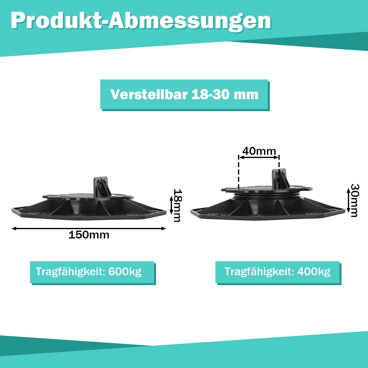 100 Stück Stelzlager Höhenverstellbar, 18-30mm Stelzlager Terrassenlager, Füße verstellbar, Plattenlager Terrassenplatten für Terrassendielen Unterkonstruktion, WPC, Tragfähigkeit von 600kg