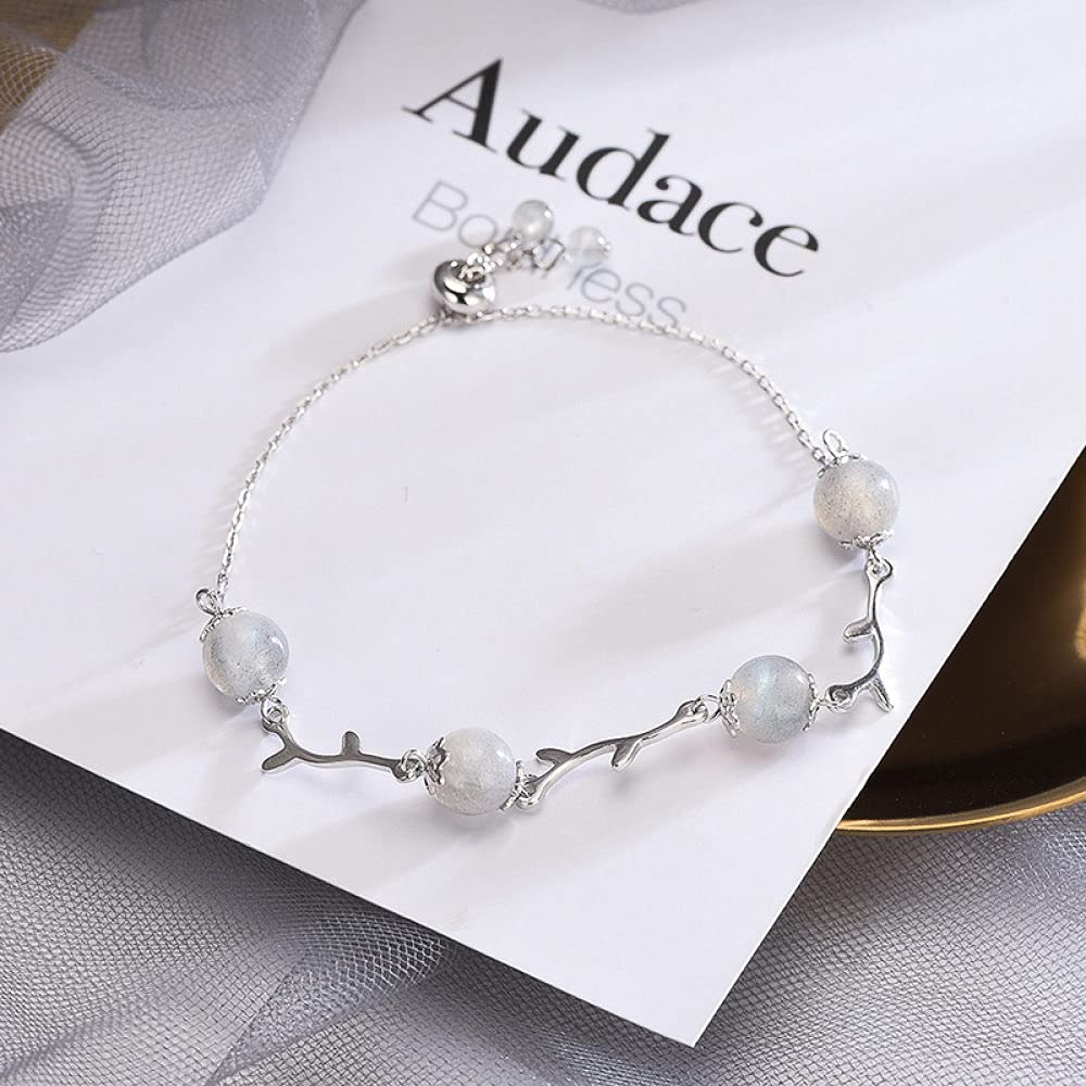Armband Silber 925 Damen,Sterling Silber Verstellbares Armband Mit 8Mm Mondsteinperlen Freundschaftsarmbänder Feines Geschenk S925 Silberschmuck Für Frauen Freundin Ehefrau