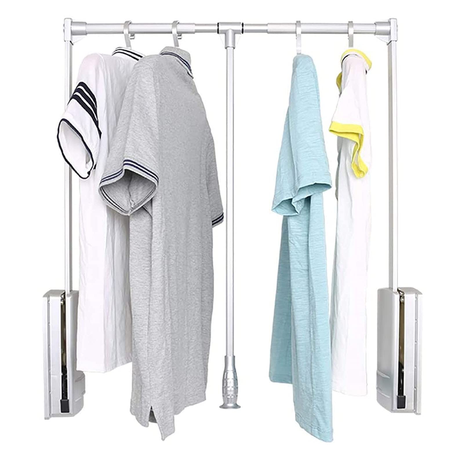 HTTGDGDH Adjustable Collapsible Wardrobe Lift Hanger, Heavy Duty Retractable Closet Rod & Rail Organizer, Space-Saving Alumina Storage System,32.6-45.2in