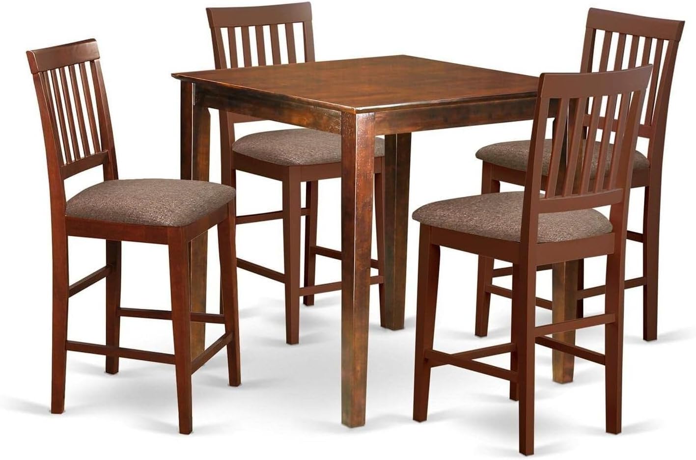 HomeStock Counter Height Dining Set - 5 Piece Kitchen Table Set for Small Spaces - Mahogany Finish