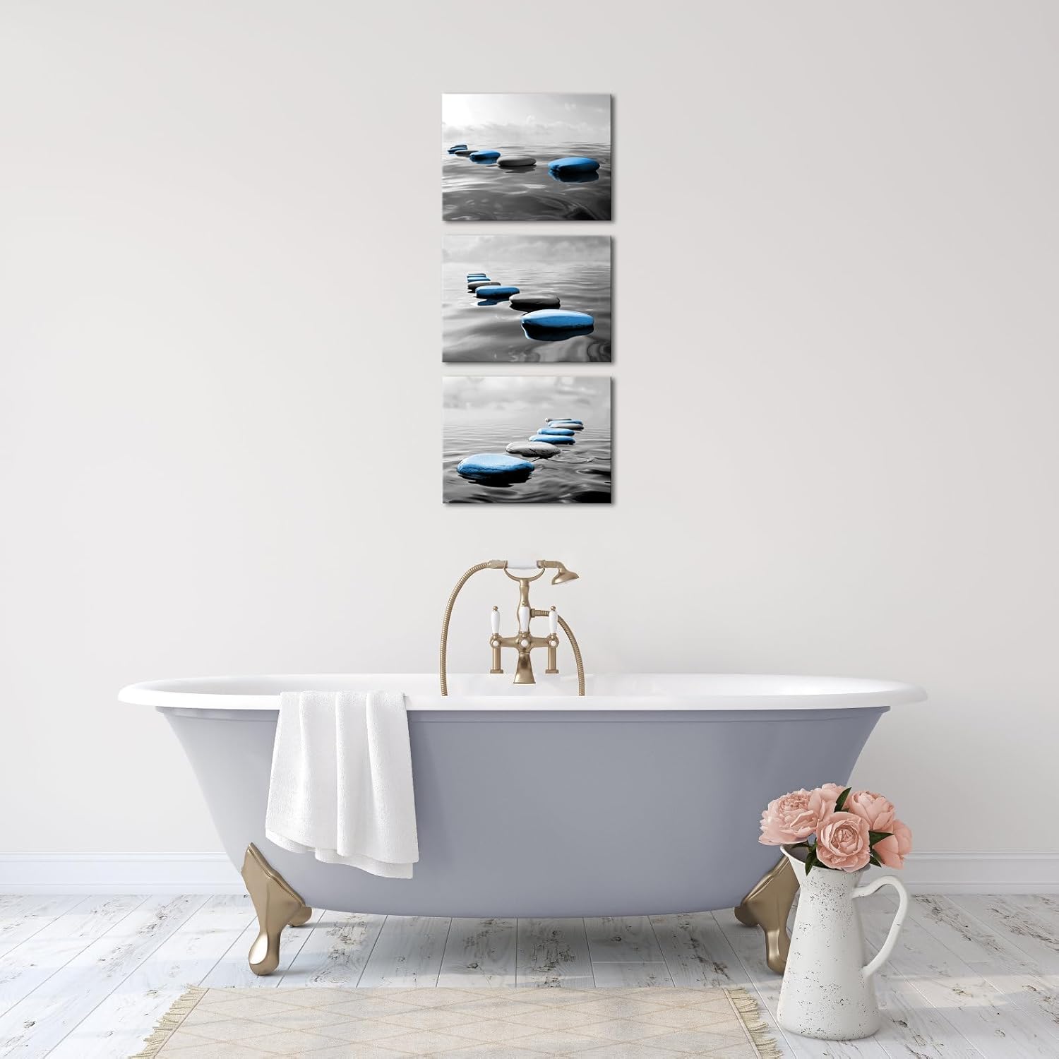 LyerArtork 3 Pieces Zen Wall Art Canvas Prints Gray Black and Blue Tranquil Zen Stones in Water Calming Modern Artwork Spa Bathroom Wall Decor for Yoga Studio Meditation Living Room 12x16inchx3