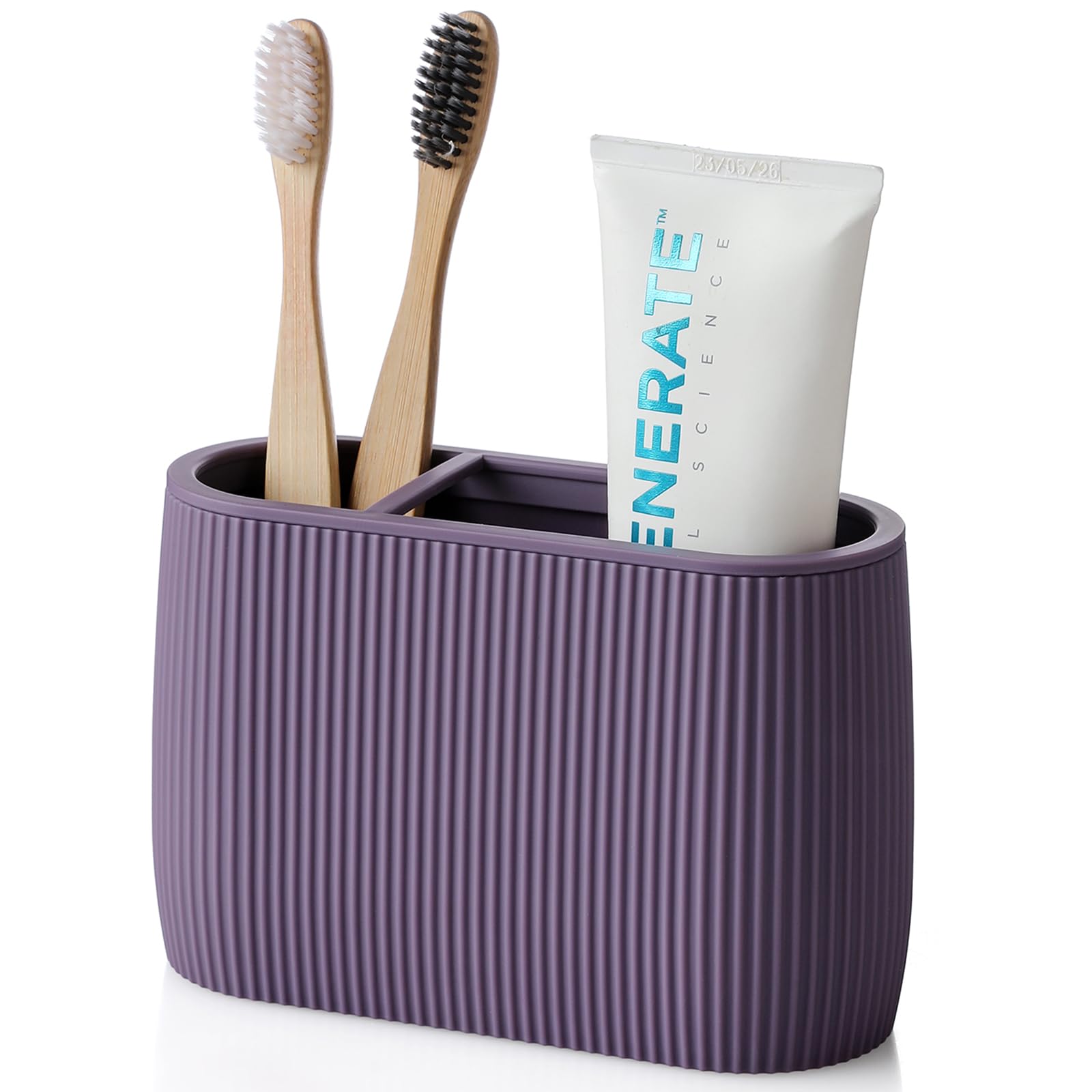 YAUKPH Toothbrush and Toothpaste Holder Purple Striped