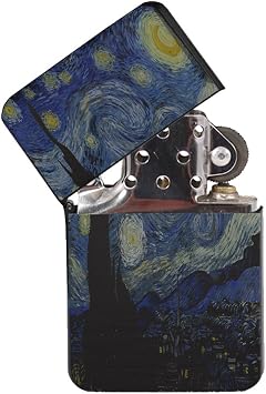 Van Gogh Starry Night - Black Lighter Windproof Flip-Top Refillable with tin gift box